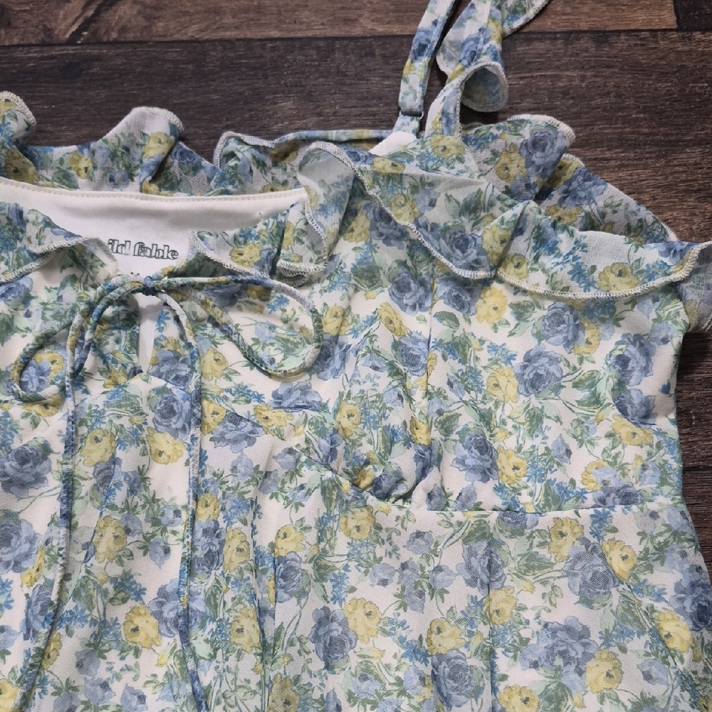 Wild Fable Blue and Yellow Floral Ruffle Blouse - Picture 2 of 4